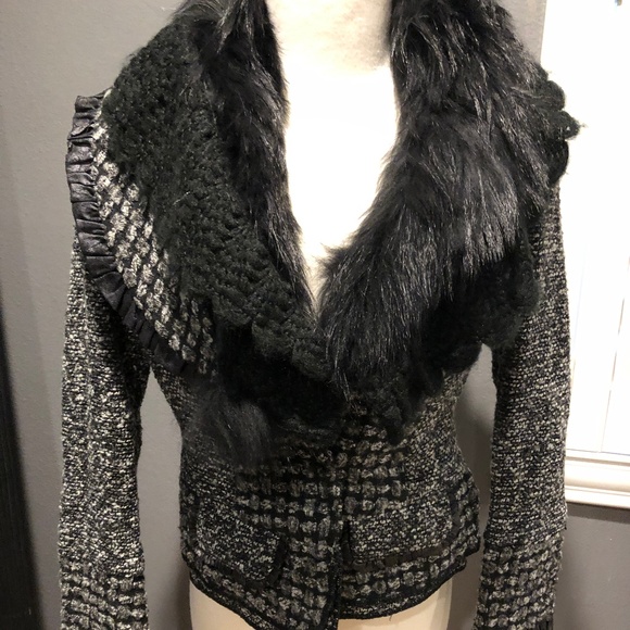 Dolce Cabo Gunmetal Jacket with Fur Collar